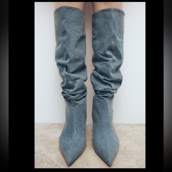 ZARA SLOUCHY DENIM BOOTS - Picture 3 of 16